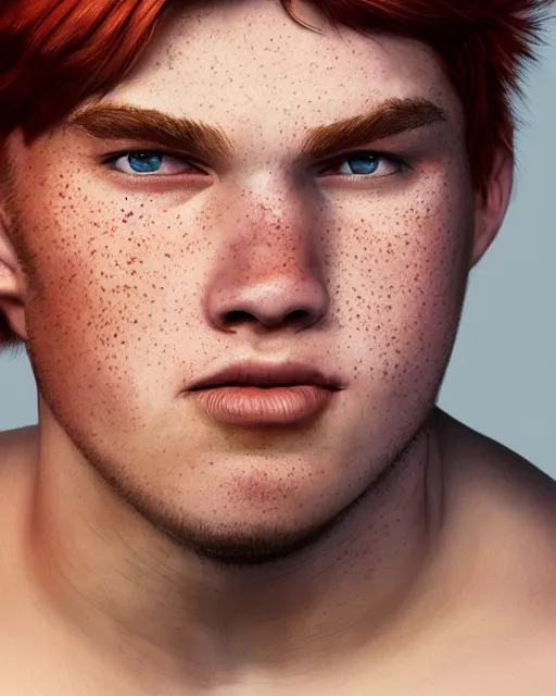 Prompt: portrait of short and stocky, 1 9 - year - old male twins with red hair and freckles, hyper realistic face, beautiful eyes, character art, art by mark brooks, hyperdetailed, cryengine, trending on artstation, digital art