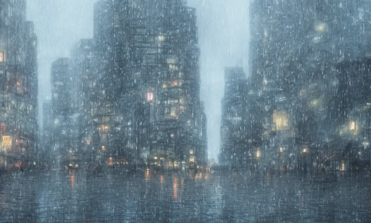 Prompt: the scenery, the movie weathering with you, by makoto shinkai, light effect, rainy weather, city center, 8 k, unreal ungine