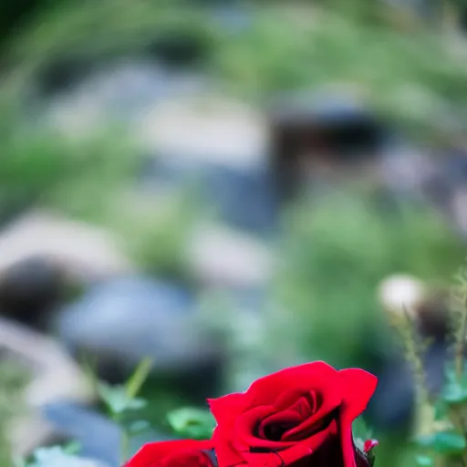 Image similar to red roses, black rocks, photography