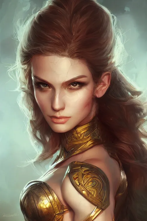 Image similar to three quarters portrait pose of a beautiful woman, strong body,super heroine costume,super powers, fantasy, intricate, elegant, highly detailed, digital painting, artstation, concept art,shining, sharp focus, illustration, art by Stanley Lau