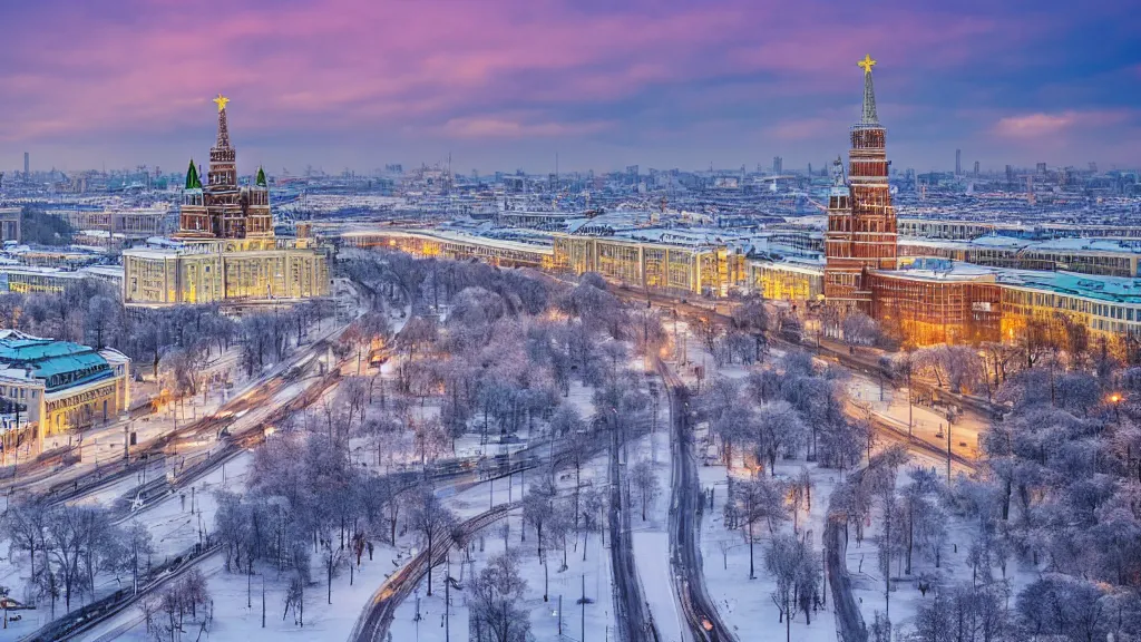 Prompt: winter moscow landscape, hd,