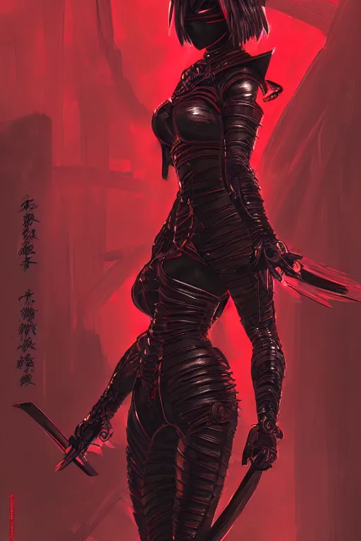 Image similar to portrait Ninja gaiden girl, armored black and red ninja wardrobe, in ruin japanese rainny temple night, ssci-fi and fantasy, intricate and very very beautiful and elegant, highly detailed, digital painting, artstation, concept art, smooth and sharp focus, illustration, art by tian zi and WLOP and alphonse mucha