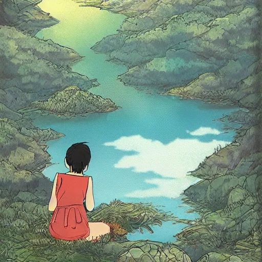 Prompt: a beautiful lake, fantasy art, 2 d, by studio ghibli