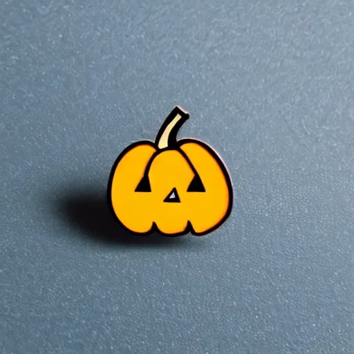 Image similar to a retro minimalistic cute pumpkin emoji enamel pin, hd, concept art