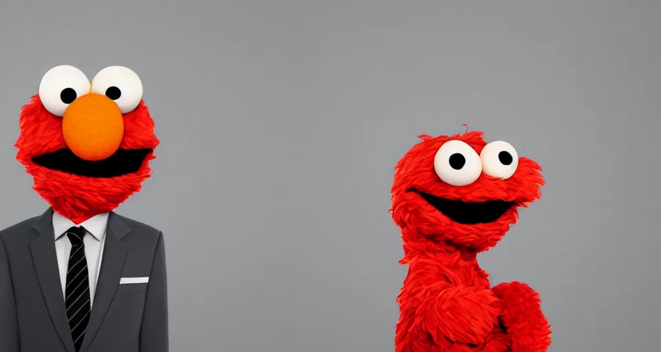 Image similar to elmo in a business suit in the style of clemens ascher, portrait