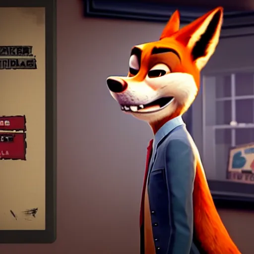 Prompt: Screenshot from the PC game Payday: The Heist featuring Nick Wilde (from Zootopia)