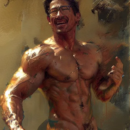 Image similar to Markiplier with a shredded body type, painting by Gaston Bussiere Craig Mullins