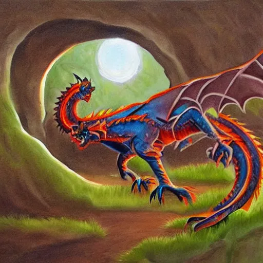 Image similar to beautiful painting kf a dragon guarding a cave