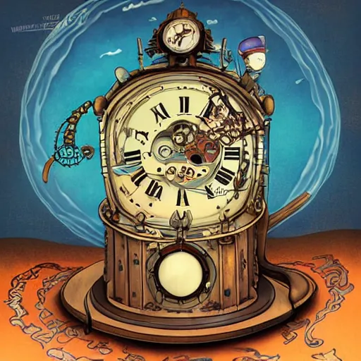 Prompt: dream a steampunk time machine by vanessa morales, studio ghibli,