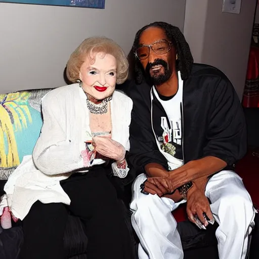 Image similar to p betty white hanging out with snoop dog in a room full of smoke