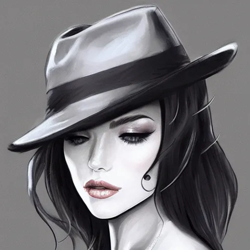 Image similar to noir detective and a fedora, raining, Artwork by Artgerm