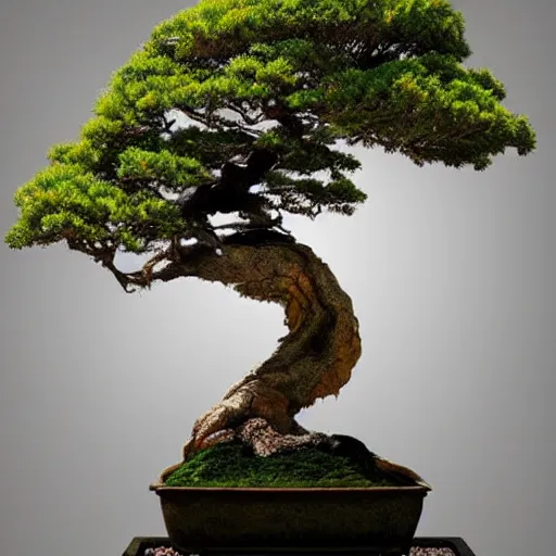 Prompt: hyperrealistic sculpture of a fossilized bronze bonsai tree, hyperrealistic dramatic colored lighting trending on artstation 8 k