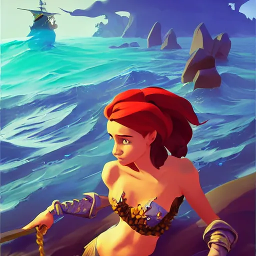 Image similar to painting mermaid treasure on sea of thieves game avatar hero smooth face median photoshop filter cutout vector, behance hd by jesper ejsing, by rhads, makoto shinkai and lois van baarle, ilya kuvshinov, rossdraws global illumination