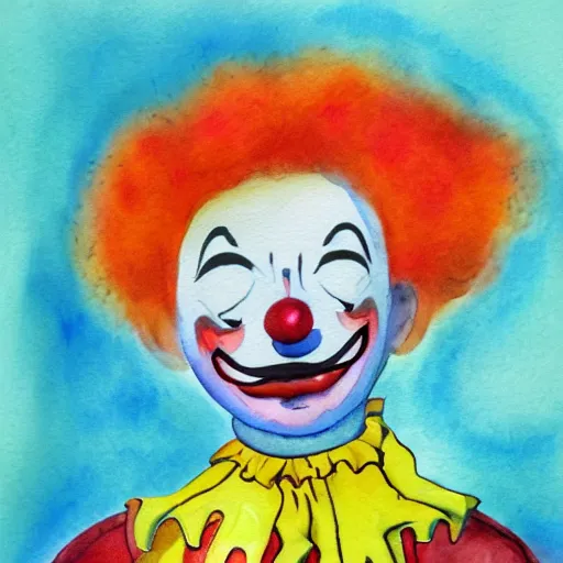 Image similar to sad clown finally getting the therapy they need, watercolor painting