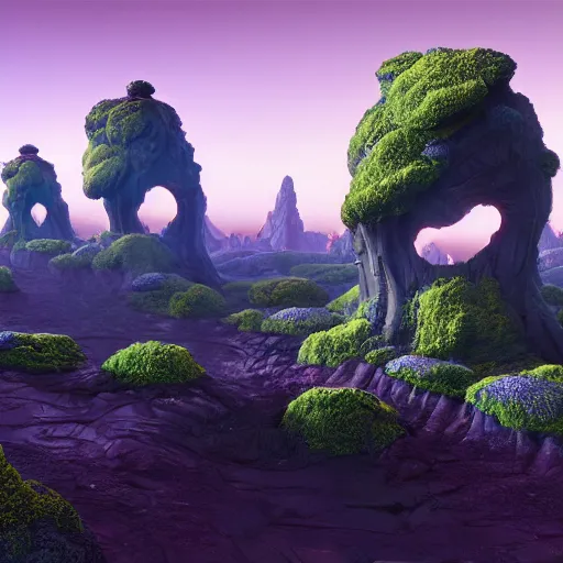 Image similar to a flowering alien landscape in the style of midjourney, 8 k, unreal engine, zbrush,