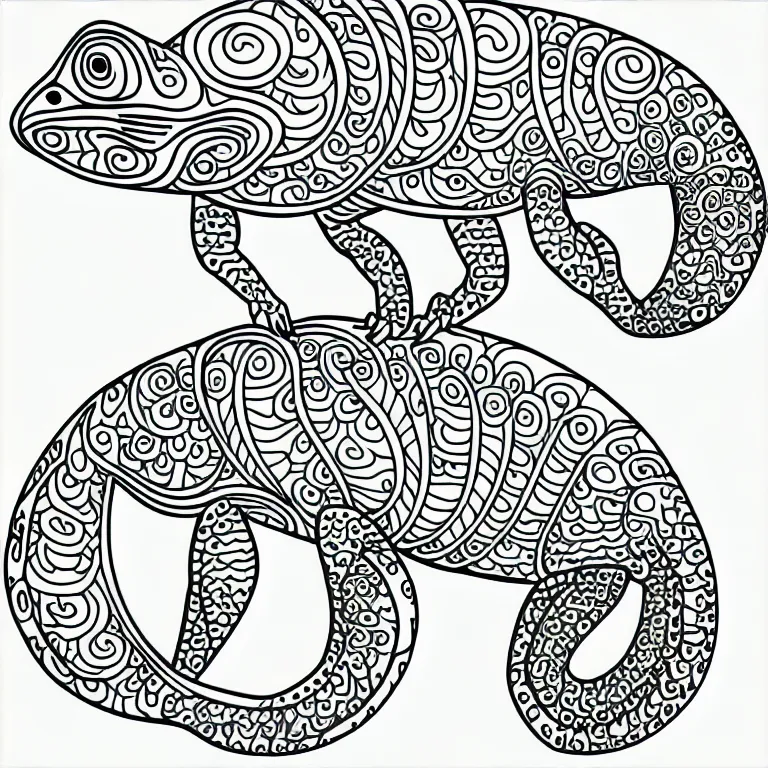 Image similar to beautiful chameleon, ornamental, fractal, line art, vector, outline, simplified, colouring page