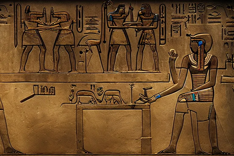 Image similar to ancient egyptian gaming setup, 4 k, hd, concept art