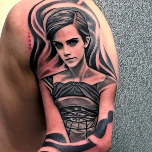 Image similar to man with tattoo of emma watson on arm back