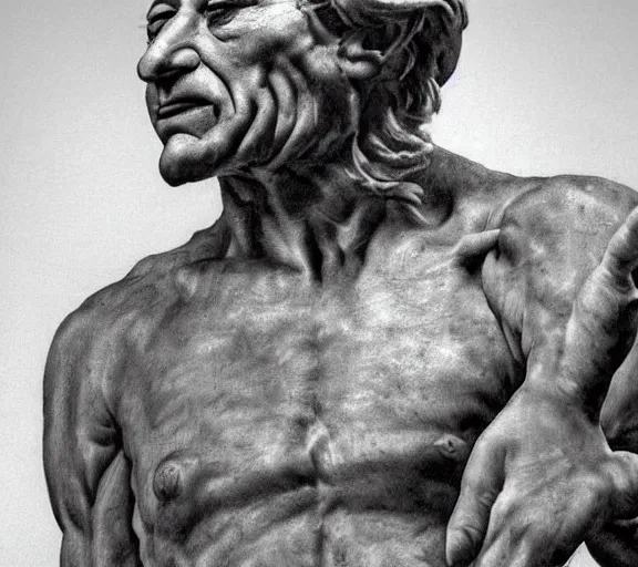Prompt: a hyper-detailed photograph of Robert DeNiro by Michelangelo in the style of his masterpiece Creation of Man; anatomically correct; trending on artstation; f/1.4; 90mm