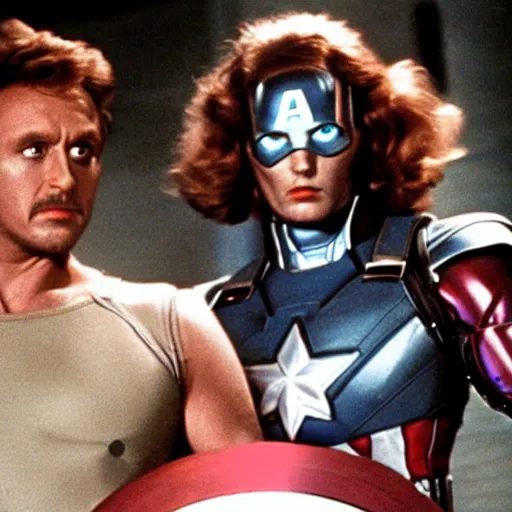 Prompt: still of the Avengers movie made in 1980