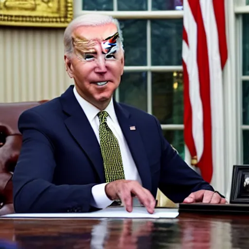 Prompt: joe biden foaming at the mouth, in the oval office, when a 3 d printed ar - 1 5 is shown to him. 4 k, hd, photo taken by press cameras.