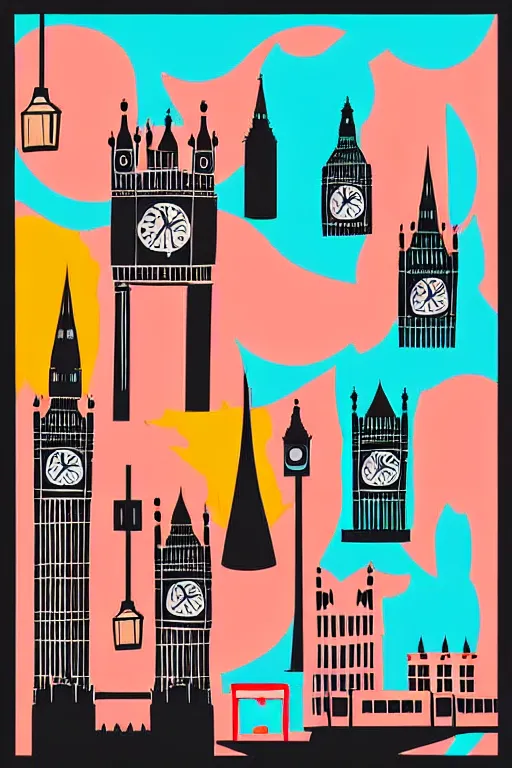 Prompt: minimalist boho style art of colorful london at sunrise, illustration, vector art