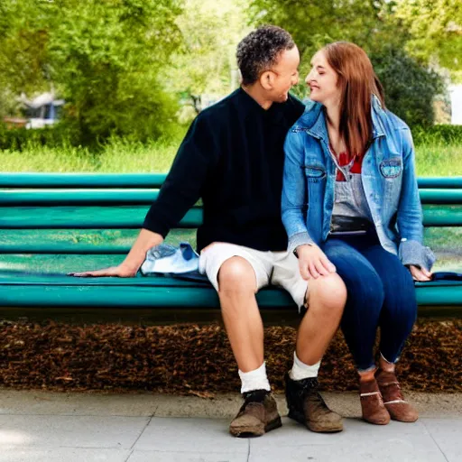 Image similar to a couple sitting on a park bench