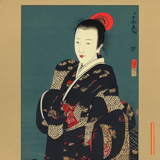 Prompt: portrait of cate blanchett in the style ok ukiyo-e