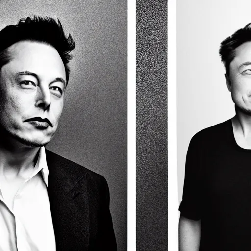 Image similar to A portrait photo of Elon Musk teams up with a teenage Elon Musk, perfect faces, 50 mm, award winning photography