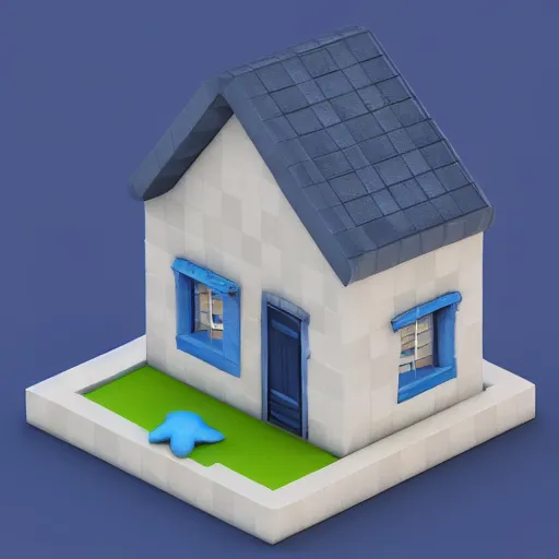 Prompt: cute chubby house, mobile game 3 d render, minimalistic, octane, 1 0 0 mm, depth of field, isometric, blue background