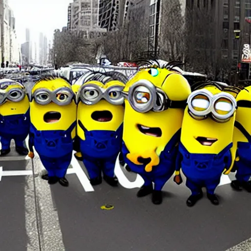 Prompt: minion labor strike protest