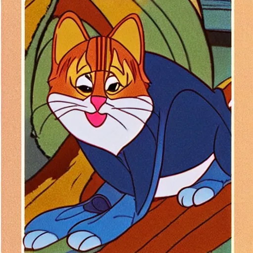 Prompt: 1990 Disney animation cel still of a royal cat