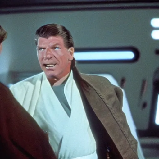 Image similar to a film still of vince mcmahon in the movie star wars a new hope