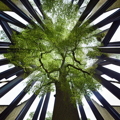 Prompt: an oak tree growing in an atrium, natural light, photo, 4 k