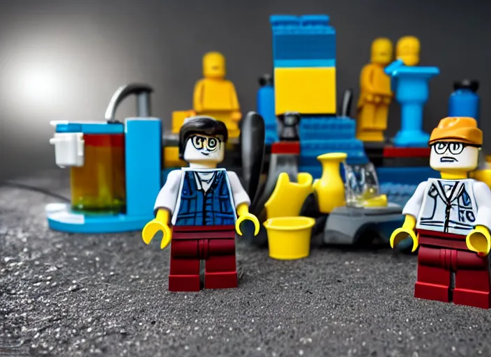 Image similar to product photo still of walter white breaking bad car wash lego playset, 8 k, 1 2 0 mm macro, f 1. 8, studio lighting, key light