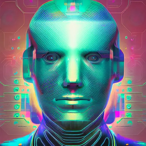 Image similar to portrait of artificial intelligence chromatic suit by Petros Afshar and Beeple, highly detailed