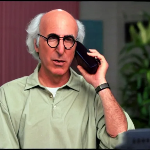 Prompt: Larry David speaking on the phone in King of the Hill