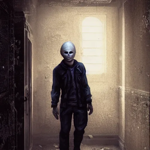 Prompt: michael meyers in a hallway of an abandoned asylum, au naturel, hyper detailed, digital art, trending in artstation, cinematic lighting, studio quality, smooth render, unreal engine 5 rendered, octane rendered, art style by klimt and nixeu and ian sprigger and wlop and krenz cushart