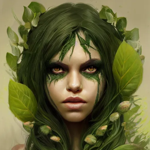 Prompt: nott as a dryad, her skin are yellow leaves portrait, highly detailed, headshot, digital painting, trending on artstation, concept art, sharp focus, illustration, art by artgerm and greg rutkowski and magali villeneuve