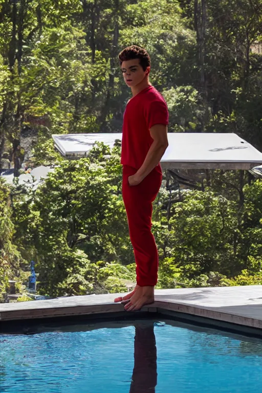 Image similar to skinny young jake t. austin standing on the diving board, red weapon 8 k s 3 5, cooke anamorphic / i lenses, highly detailed, cinematic lighting