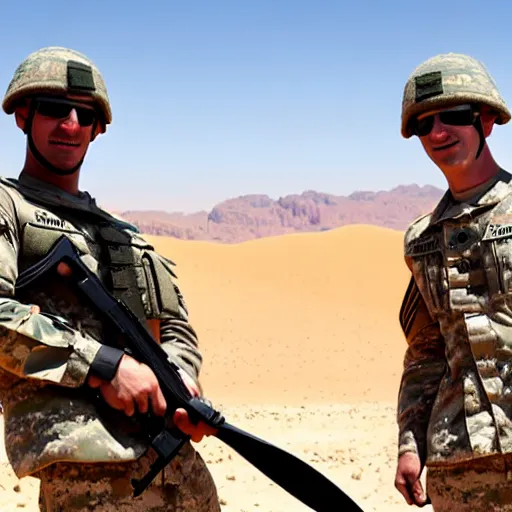 Image similar to two soldiers are combing the desert using a large comb, high definition, beautiful award winning photography, 8 k.