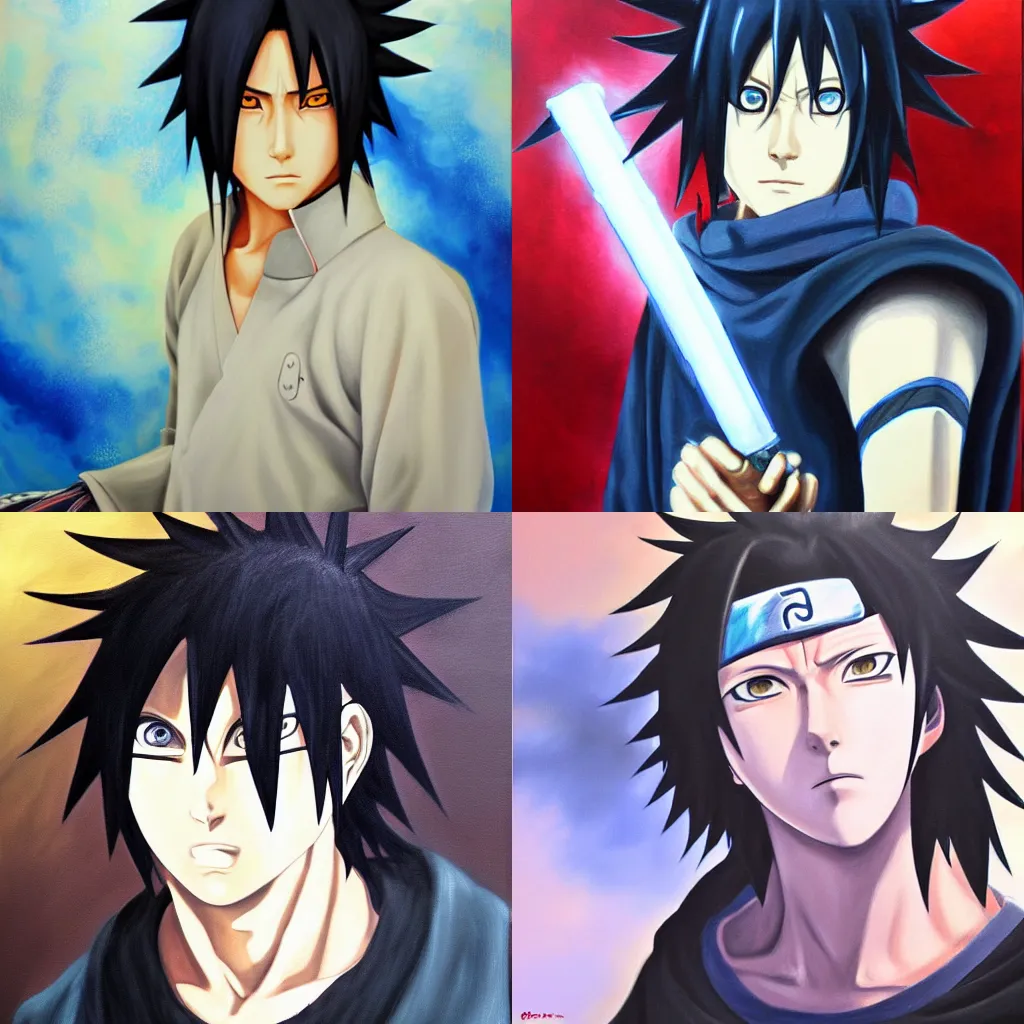 Prompt: Uchiha Sasuke, oil painting, high detailed