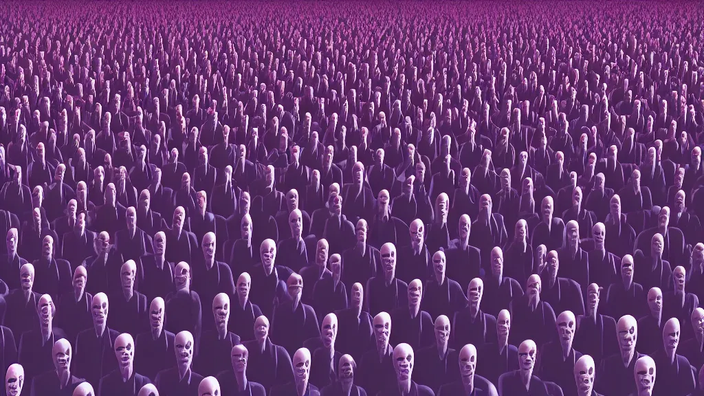 Image similar to 1000 Obama clones chanting ; cinema render by Beeple, 4K