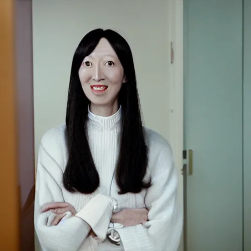 Prompt: ceo of binance changpeng zhao as shelley duvall in the shining movie, axe