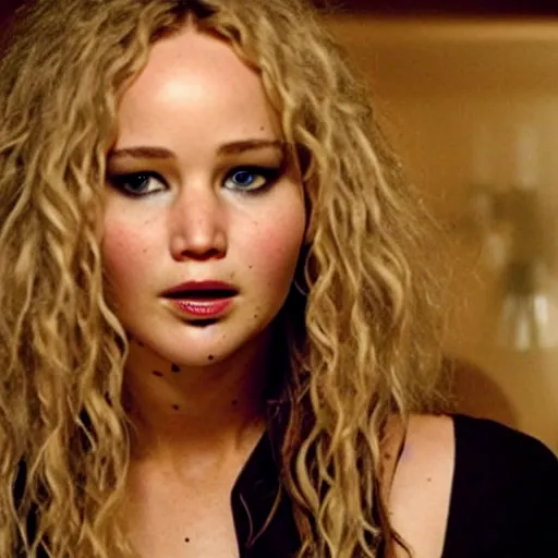 Prompt: still of Jennifer Lawrence as Eve, starring in Tim Burton's Eve Scissors, a 2029 update of Edward Scissorhands
