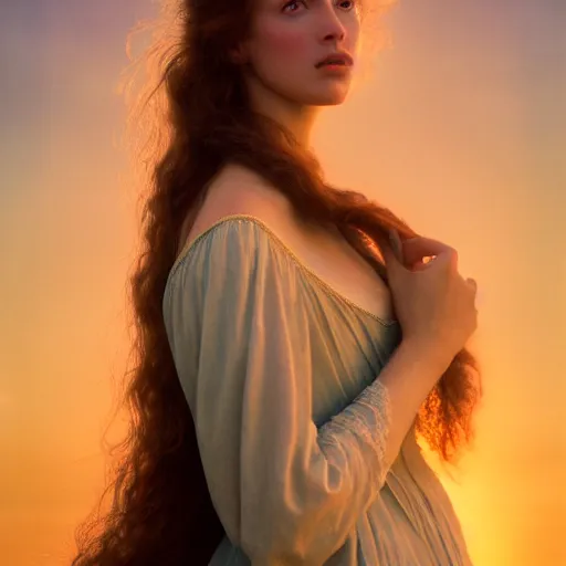 Prompt: photographic portrait of a stunningly beautiful renaissance pre raphaelite female in soft dreamy light at sunset, supermodel, contemporary fashion shoot, by edward robert hughes, annie leibovitz and steve mccurry, david lazar, jimmy nelsson, breathtaking, 8 k resolution, extremely detailed, beautiful, establishing shot, artistic, hyperrealistic, beautiful face, octane render