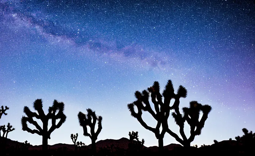 Image similar to night sky with joshua trees lit by moonlight