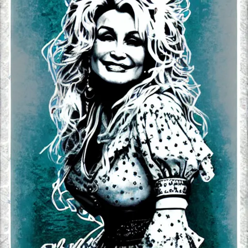 Prompt: young Dolly Parton portrait, posterized, floral