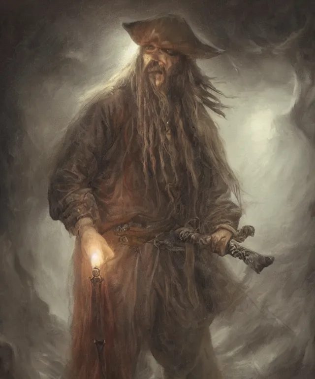 Image similar to ultra realistic color portrait painting of a tranparent 1 7 th century pirate ghost with a sword in a grotto, dark, painted, brooding, atmospheric, seascape, horror, smooth, epic, highly detailed, cinematic, artstation, by leesha hannigan