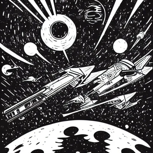 Image similar to colorful mcbess style interstellar war